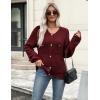 imageZeagoo Womens Knit Cardigan Sweaters Button Down Shirts Long Sleeve Crew Neck Ribbed Knit Blouse Open Front Work TopsWine Red