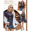 imageZeagoo Womens Mesh Long Sleeve Tops Mock Neck Going Out See Through Shirts Sexy Sheer Blouses Clubwear SXXLAblack