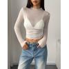 imageZeagoo Womens Mesh Long Sleeve Tops Mock Neck Going Out See Through Shirts Sexy Sheer Blouses Clubwear SXXLWhite