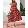 imageZeagoo Womens Summer Casual Dress Flutter Short Sleeve V Neck Button Down Tiered Flowy Long Dress with PocketsRed Floral