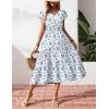 imageZeagoo Womens Summer Casual Dress Flutter Short Sleeve V Neck Button Down Tiered Flowy Long Dress with PocketsXh419