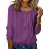 imageZeagoo 34 Length Sleeve Womens Tops Round Neck Casual Summer Tunic Tops Basic Tees Blouses Dressy TShirts Pleated ShirtsPurple
