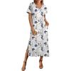 imageZeagoo Women Summer Floral Dress Short Sleeve Beach Dress with Pockets Casual VNeck Split Long TShirt Dress Travel VacationWhite Floral