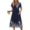 imageZeagoo Women Summer Short Sleeve Midi Dress with Pockets Casual Aline Flowy Tshirt Dress Floral Vocation Beach SundressNavy Blue Floral