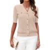 imageZeagoo Womens 2025 Summer Short Sleeve Cardigan V Neck Button Down Ribbed Knit Casual Cropped Sweater TopsBeige