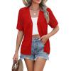 imageZeagoo Womens 2025 Summer Short Sleeve Crochet Cardigan V Neck Cropped Lightweight Button up Bolero Shrug SweaterRed