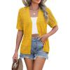 imageZeagoo Womens 2025 Summer Short Sleeve Crochet Cardigan V Neck Cropped Lightweight Button up Bolero Shrug SweaterYellow