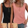 imageZeagoo Womens 2025 Tank Tops 2 Pack U Neck Summer Sleeveless Tops Loose Fit Button Casual Henley ShirtsBlackpink