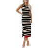 imageZeagoo Womens Bodycon Midi Dresses Summer Casual Sleeveless Dress Women Knit Side Slit Striped 2025 Long Tank DressBlack light Khaki