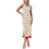 imageZeagoo Womens Bodycon Midi Dresses Summer Casual Sleeveless Dress Women Knit Side Slit Striped 2025 Long Tank DressLight Khakiwhite