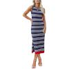 imageZeagoo Womens Bodycon Midi Dresses Summer Casual Sleeveless Dress Women Knit Side Slit Striped 2025 Long Tank DressNavy Bluewhite