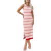 imageZeagoo Womens Bodycon Midi Dresses Summer Casual Sleeveless Dress Women Knit Side Slit Striped 2025 Long Tank DressPinkwhite