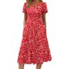 imageZeagoo Womens Casual Dresses for Summer Short Sleeve Flare Midi Dress Loose Flowy Beach SundressRed Floral