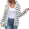 imageZeagoo Womens Knit Cardigan Sweaters Button Down Shirts Long Sleeve Crew Neck Ribbed Knit Blouse Open Front Work TopsStriped 516