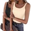 imageZeagoo Womens Ribbed Tank Tops Square Neck Summer Tops Slim Fitted Spaghetti Strap Camisole Basic Sleeveless Layering ShirtsZblackBeige