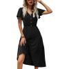 imageZeagoo Womens Summer Casual Dress Flutter Short Sleeve V Neck Button Down Tiered Flowy Long Dress with PocketsBlack