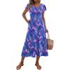 imageZeagoo Womens Summer Casual Dress Flutter Short Sleeve V Neck Button Down Tiered Flowy Long Dress with PocketsBlue Floral