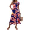 imageZeagoo Womens Summer Casual Dress Flutter Short Sleeve V Neck Button Down Tiered Flowy Long Dress with PocketsFloral1