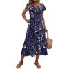 imageZeagoo Womens Summer Casual Dress Flutter Short Sleeve V Neck Button Down Tiered Flowy Long Dress with PocketsSf180