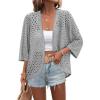 imageZeagoo Womens Summer Crochet Cardigan Sweaters Lightweight Open Front 34 Sleeve Batwing Kimono Boho Knit Cover Ups 2025Grey