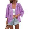 imageZeagoo Womens Summer Crochet Cardigan Sweaters Lightweight Open Front 34 Sleeve Batwing Kimono Boho Knit Cover Ups 2025Purple
