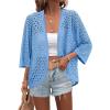imageZeagoo Womens Summer Crochet Cardigan Sweaters Lightweight Open Front 34 Sleeve Batwing Kimono Boho Knit Cover Ups 2025Teal