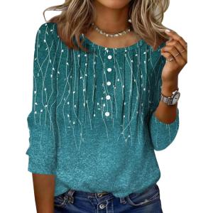 imageZeagoo 34 Length Sleeve Womens Tops Round Neck Casual Summer Tunic Tops Basic Tees Blouses Dressy TShirts Pleated ShirtsAgreen