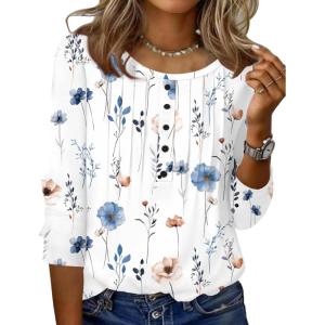 imageZeagoo 34 Length Sleeve Womens Tops Round Neck Casual Summer Tunic Tops Basic Tees Blouses Dressy TShirts Pleated ShirtsAwhite