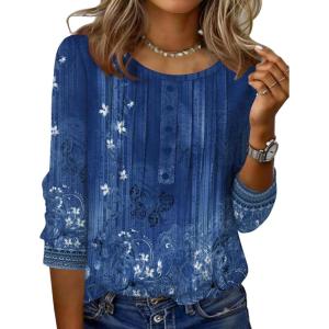 imageZeagoo 34 Length Sleeve Womens Tops Round Neck Casual Summer Tunic Tops Basic Tees Blouses Dressy TShirts Pleated ShirtsBlue