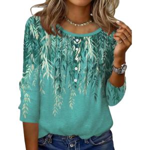 imageZeagoo 34 Length Sleeve Womens Tops Round Neck Casual Summer Tunic Tops Basic Tees Blouses Dressy TShirts Pleated ShirtsGreen