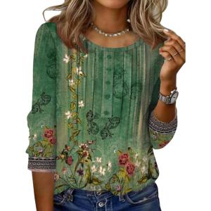 imageZeagoo 34 Length Sleeve Womens Tops Round Neck Casual Summer Tunic Tops Basic Tees Blouses Dressy TShirts Pleated ShirtsGreenyellow