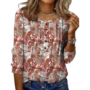 imageZeagoo 34 Length Sleeve Womens Tops Round Neck Casual Summer Tunic Tops Basic Tees Blouses Dressy TShirts Pleated ShirtsMz3