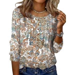 imageZeagoo 34 Length Sleeve Womens Tops Round Neck Casual Summer Tunic Tops Basic Tees Blouses Dressy TShirts Pleated ShirtsMz453