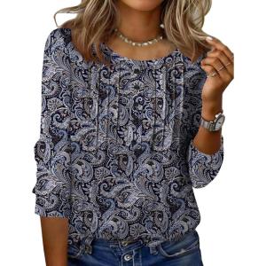 imageZeagoo 34 Length Sleeve Womens Tops Round Neck Casual Summer Tunic Tops Basic Tees Blouses Dressy TShirts Pleated ShirtsMz473