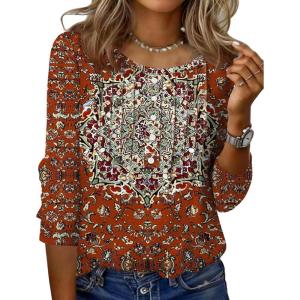 imageZeagoo 34 Length Sleeve Womens Tops Round Neck Casual Summer Tunic Tops Basic Tees Blouses Dressy TShirts Pleated ShirtsRed