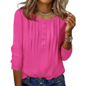 imageZeagoo 34 Length Sleeve Womens Tops Round Neck Casual Summer Tunic Tops Basic Tees Blouses Dressy TShirts Pleated ShirtsRose