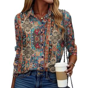 imageZeagoo Button Down Shirt for Women Long Sleeve Blouses Floral Printed Tops Business Casual Work Outfits SXXLMulticolor 721