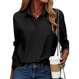 imageZeagoo Button Down Shirt for Women Long Sleeve Blouses Floral Printed Tops Business Casual Work Outfits SXXLZblackstain Shield
