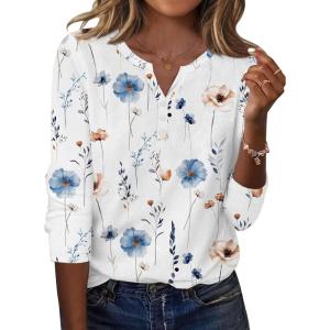 imageZeagoo Long Sleeve Shirts for Women Casual V Neck Fall Tops Dressy Summer Work Blouses ClothesFloral White