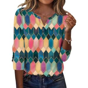 imageZeagoo Long Sleeve Shirts for Women Casual V Neck Fall Tops Dressy Summer Work Blouses ClothesGeometric 517