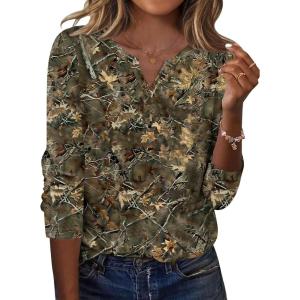 imageZeagoo Long Sleeve Shirts for Women Casual V Neck Fall Tops Dressy Summer Work Blouses ClothesLeaves Print