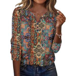 imageZeagoo Long Sleeve Shirts for Women Casual V Neck Fall Tops Dressy Summer Work Blouses ClothesMulticolor 721