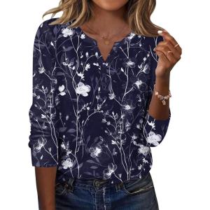 imageZeagoo Long Sleeve Shirts for Women Casual V Neck Fall Tops Dressy Summer Work Blouses ClothesNavy Floral 180