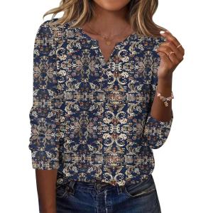 imageZeagoo Long Sleeve Shirts for Women Casual V Neck Fall Tops Dressy Summer Work Blouses ClothesNavy Floral 869