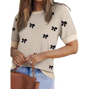 imageZeagoo Women Short Sleeve Sweater Summer Crew Neck Dressy Casual Soft Knit Pullover Tops TrendyBow Knot