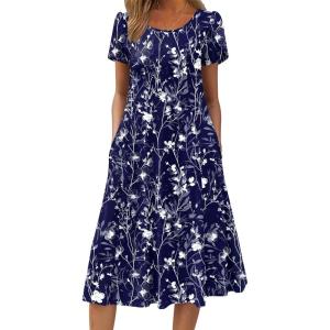 imageZeagoo Womens Casual Dresses for Summer Short Sleeve Flare Midi Dress Loose Flowy Beach SundressBlack Floral