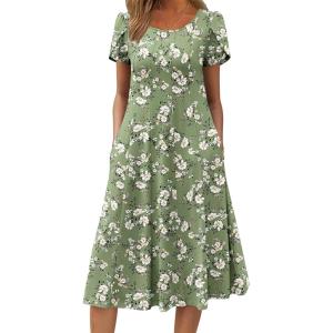 imageZeagoo Womens Casual Dresses for Summer Short Sleeve Flare Midi Dress Loose Flowy Beach SundressGreen Floral