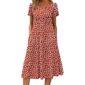 imageZeagoo Womens Casual Dresses for Summer Short Sleeve Flare Midi Dress Loose Flowy Beach SundressRed Floral 02
