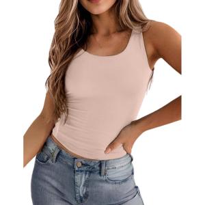 imageZeagoo Womens Double Lined Square Neck Tank Top Sleeveless Basic Crop Tops Trendy Y2K Going Out TopsChampagne