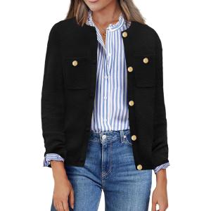 imageZeagoo Womens Knit Cardigan Sweaters Button Down Shirts Long Sleeve Crew Neck Ribbed Knit Blouse Open Front Work TopsBlack